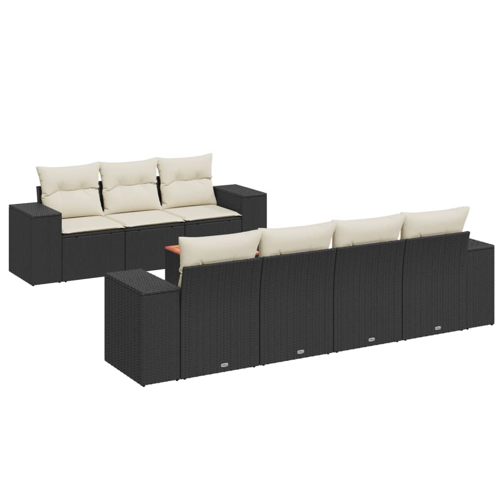 8-piece garden sofa set with cushions, black poly rattan