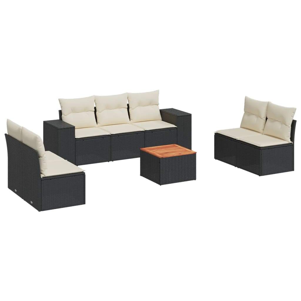 8-piece garden sofa set with cushions, black poly rattan