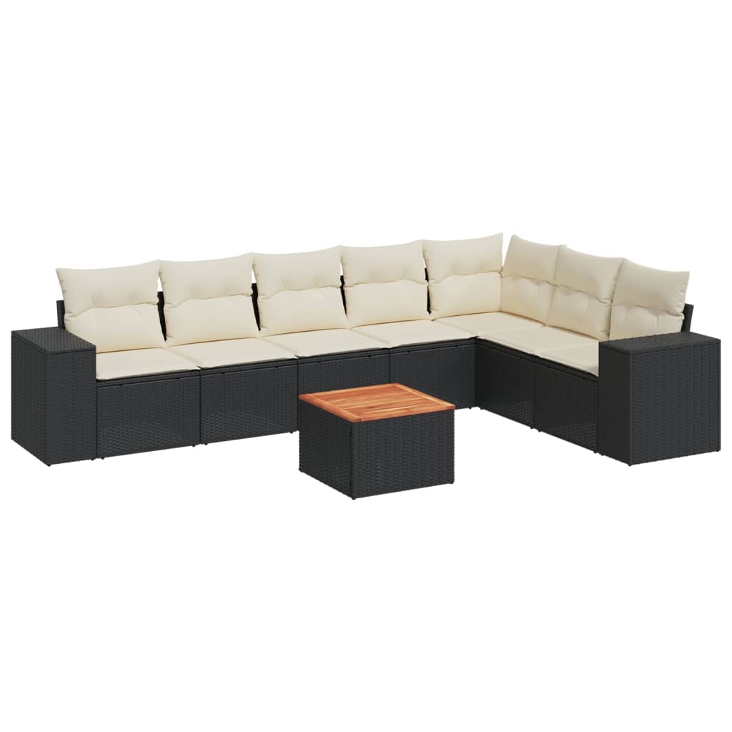 8-piece garden sofa set with cushions, black poly rattan