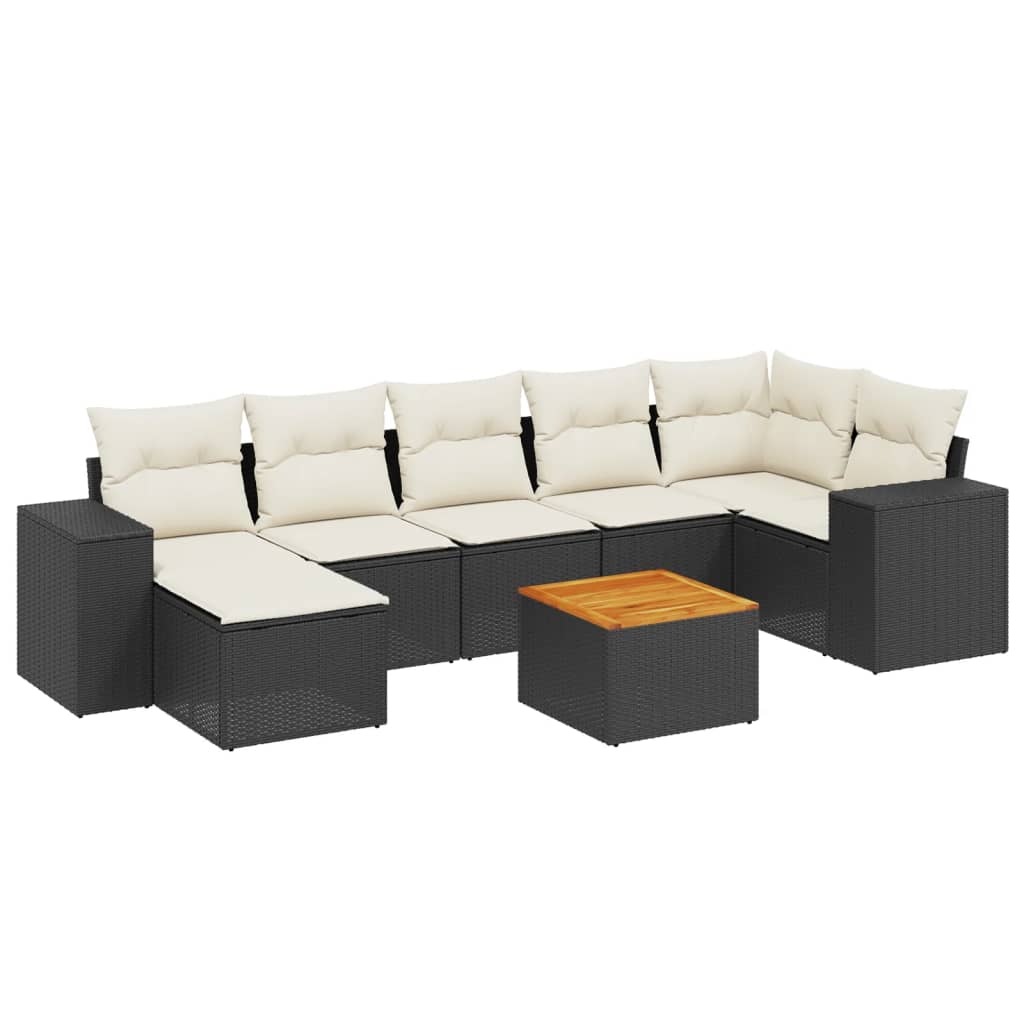 8-piece garden sofa set with cushions, black poly rattan