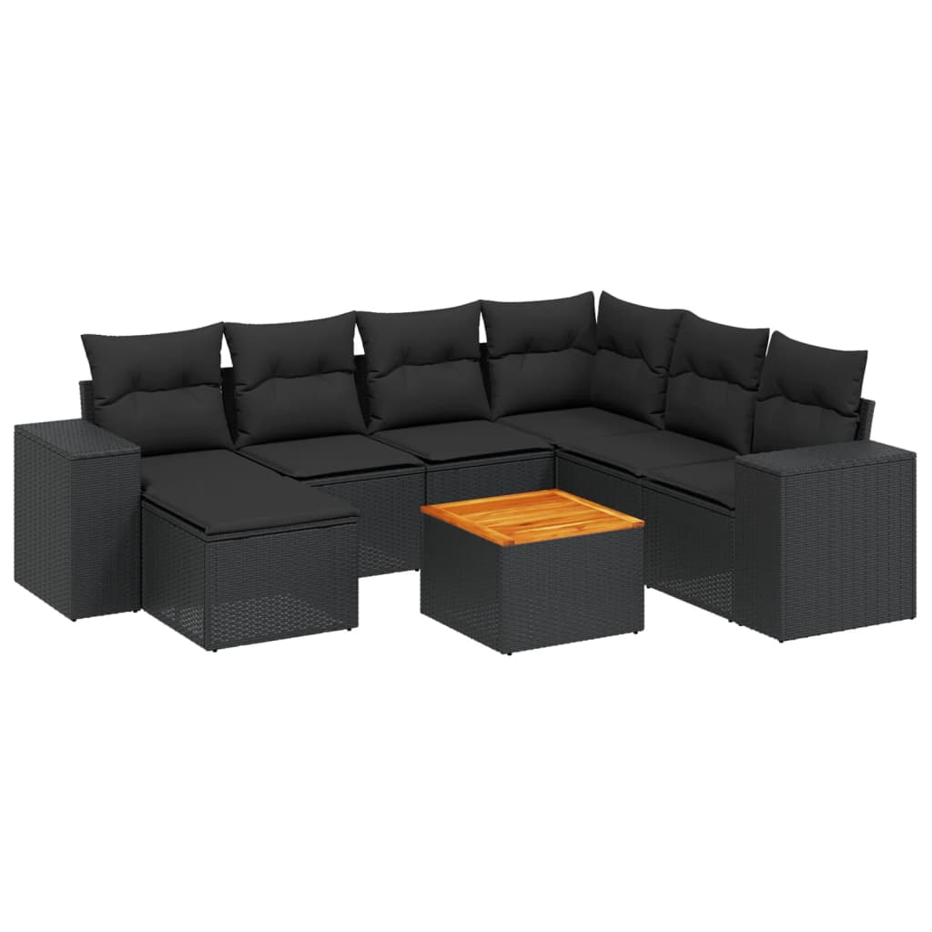 Ensemble de canapés de jardin 8 pièces avec coussins, en polyrotin noir