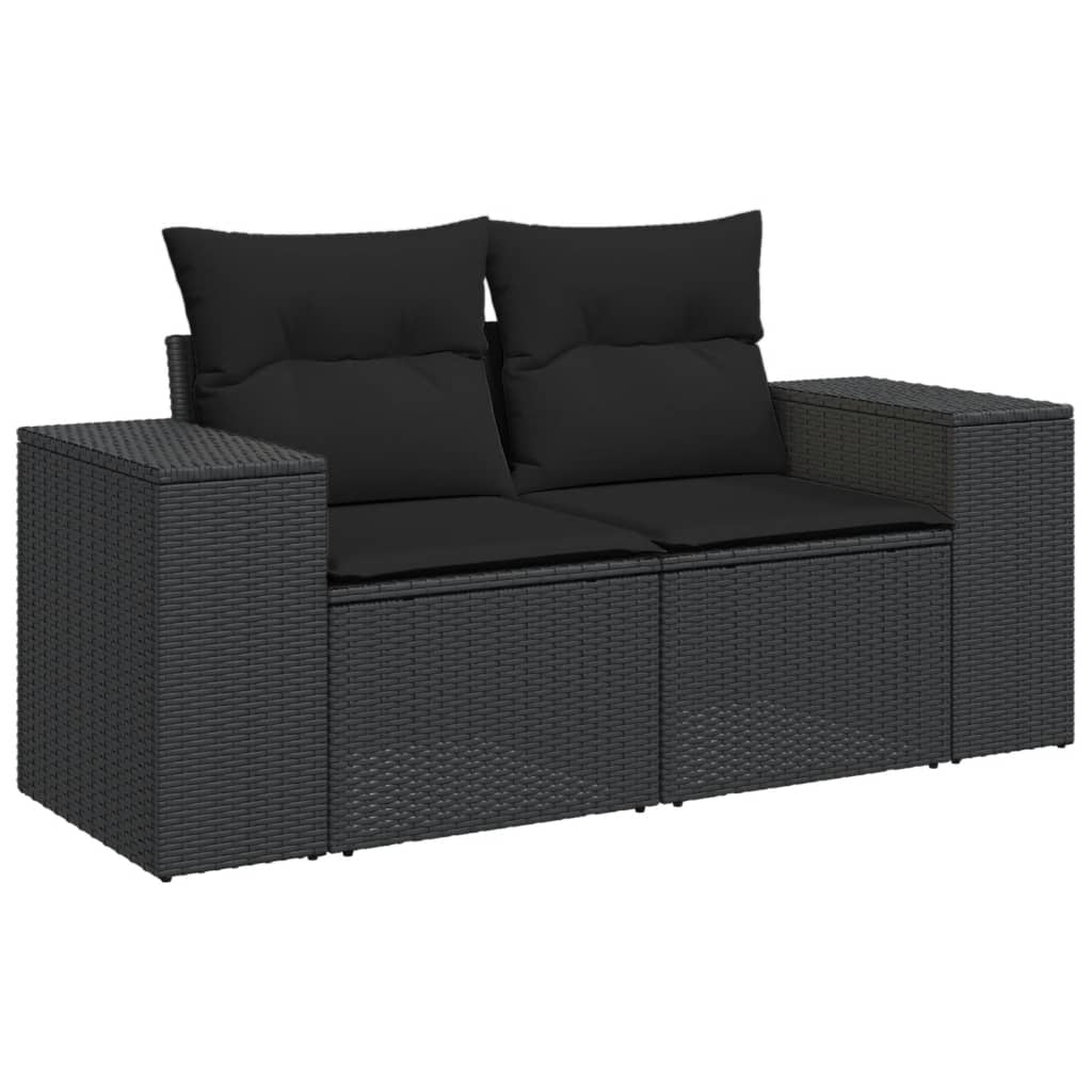 Ensemble de canapés de jardin 8 pièces avec coussins, en polyrotin noir