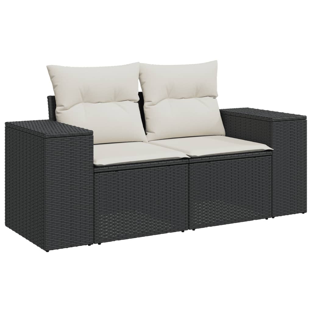 8-piece garden sofa set with cushions, black poly rattan