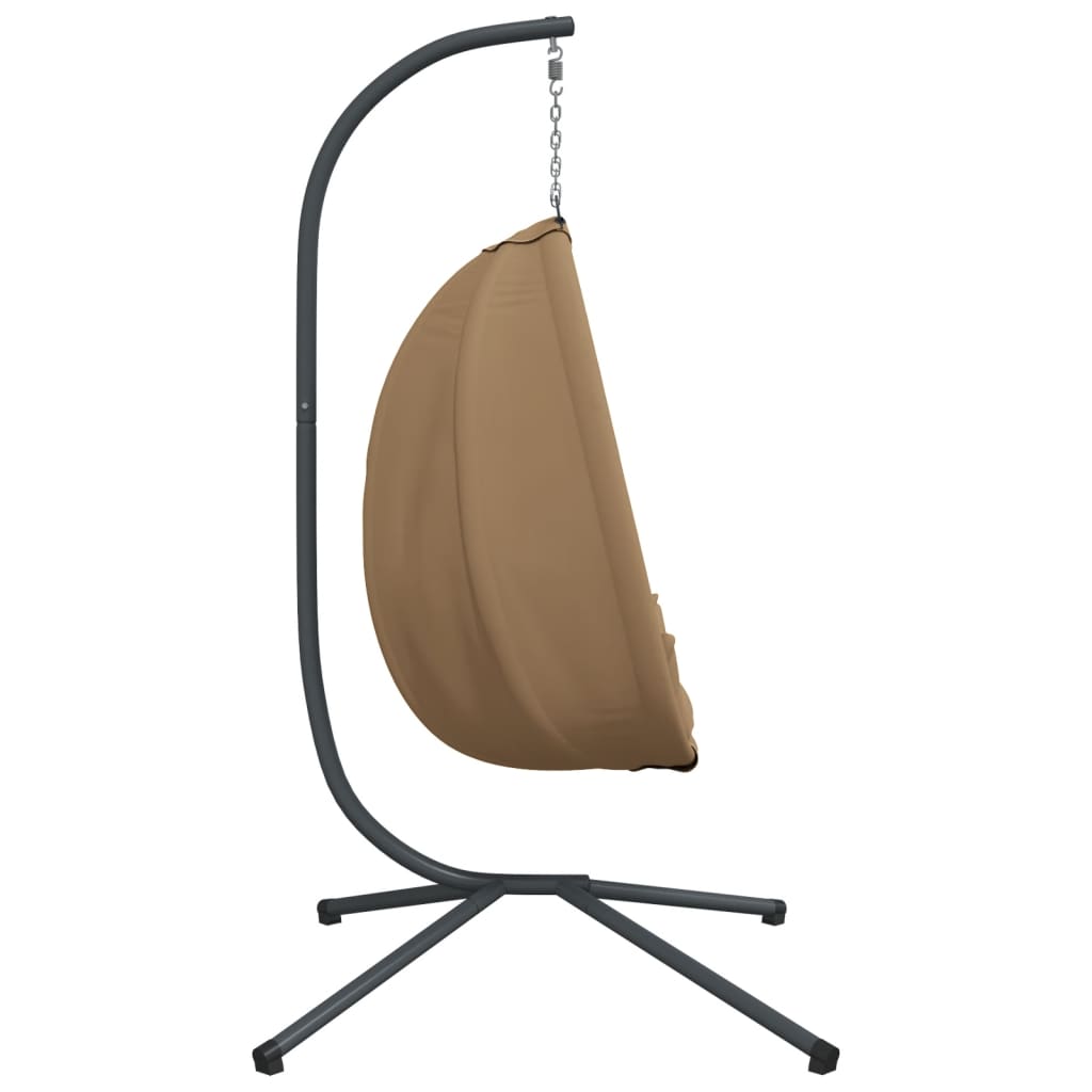 Chaise suspendue design oeuf avec pied tissu taupe et acier