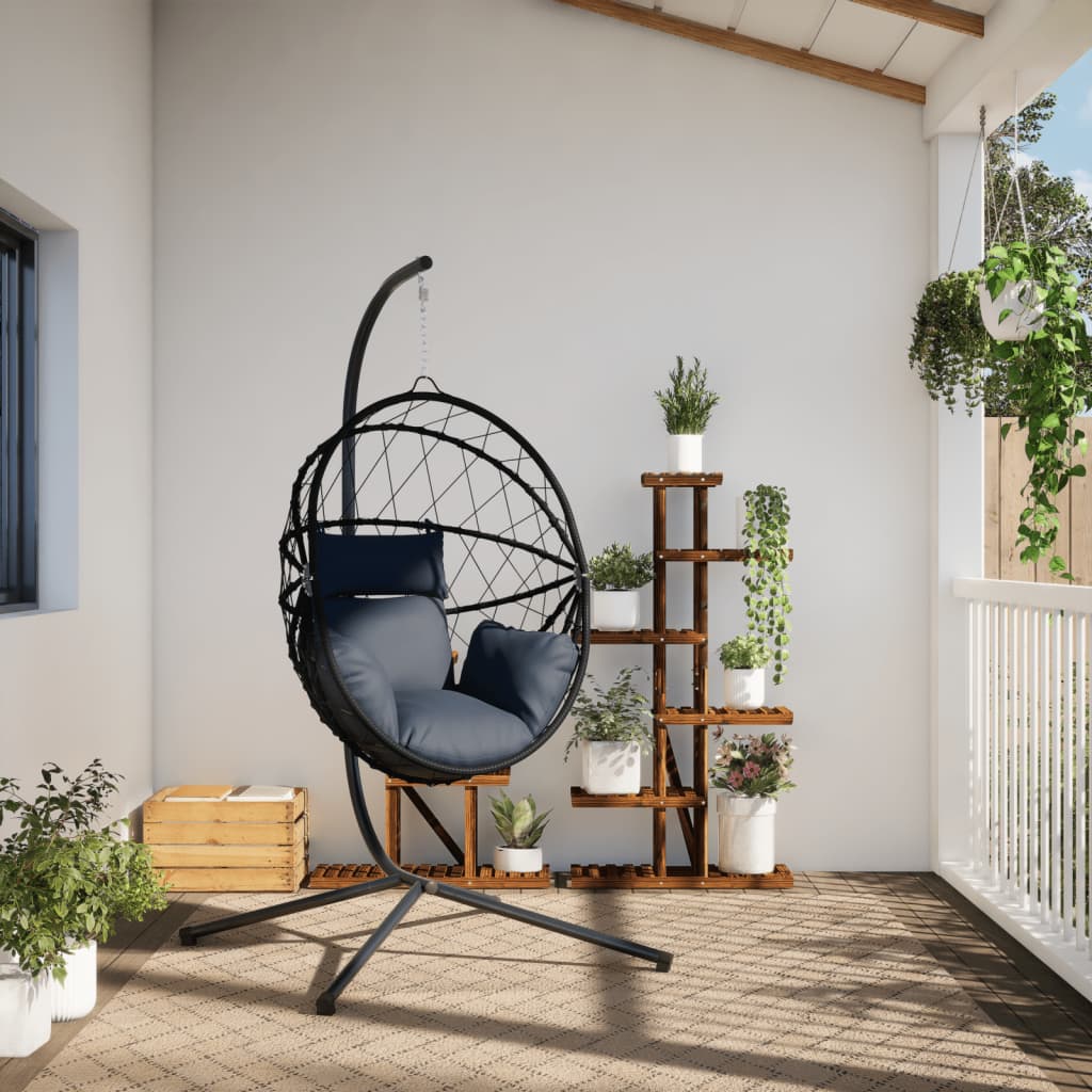 Chaise suspendue design œuf avec rotin anthracite et support en acier