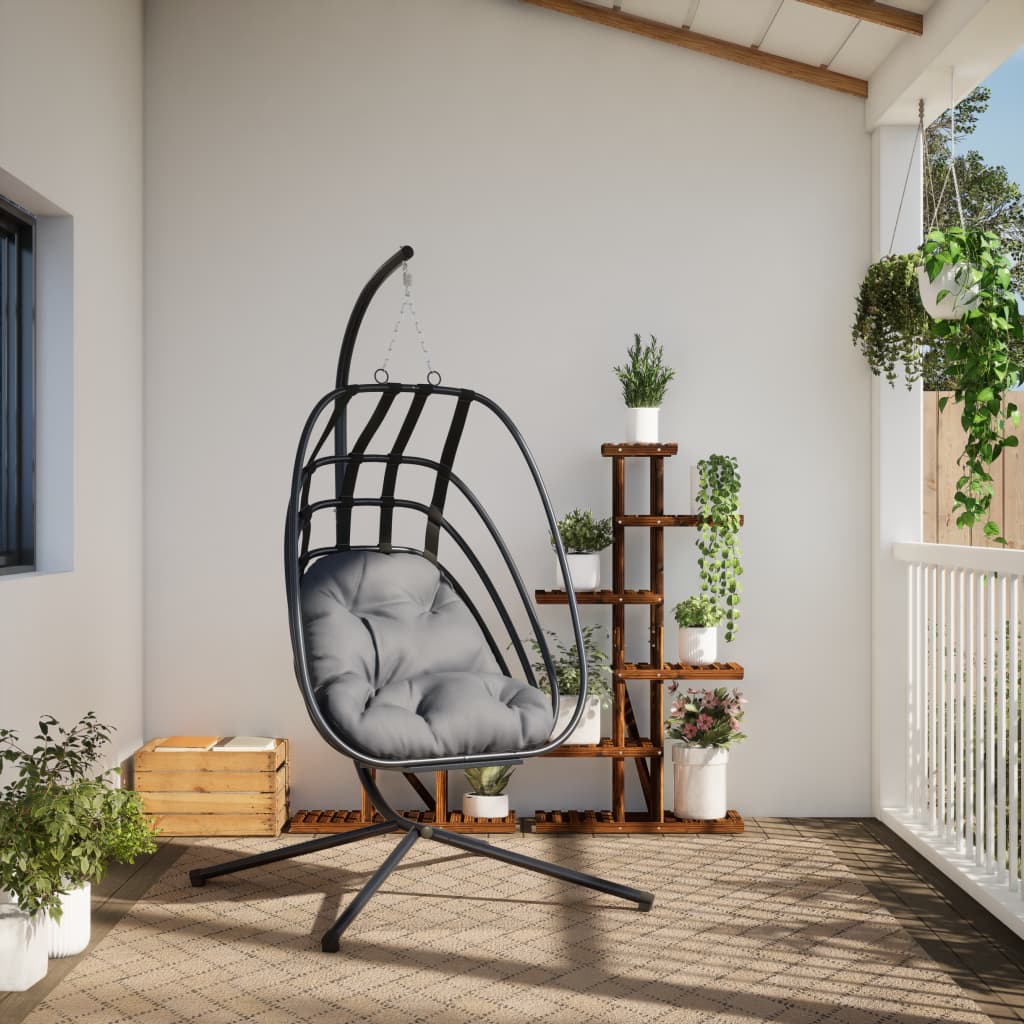 Chaise suspendue design œuf avec pied en acier anthracite