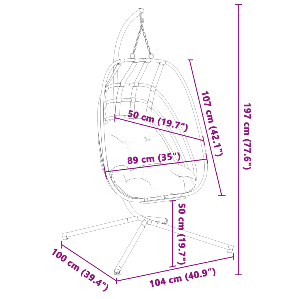 Chaise suspendue design œuf avec pied en acier anthracite