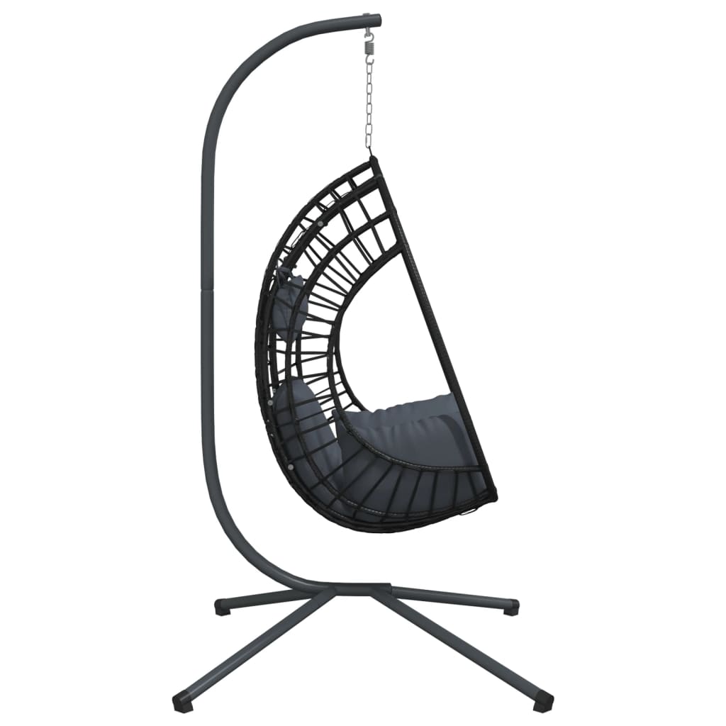Chaise suspendue design œuf avec rotin anthracite et support en acier