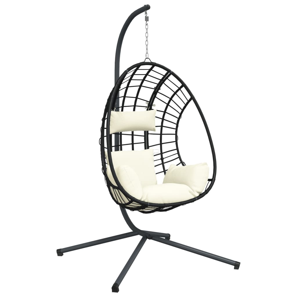 Chaise suspendue design oeuf avec pied en rotin beige et acier