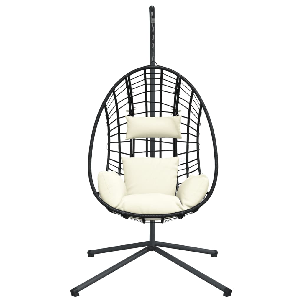 Chaise suspendue design oeuf avec pied en rotin beige et acier