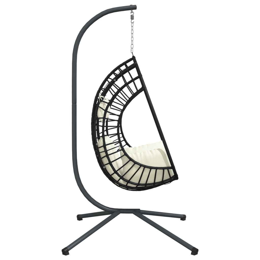 Chaise suspendue design oeuf avec pied en rotin beige et acier