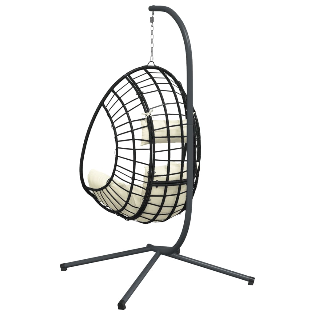 Chaise suspendue design oeuf avec pied en rotin beige et acier