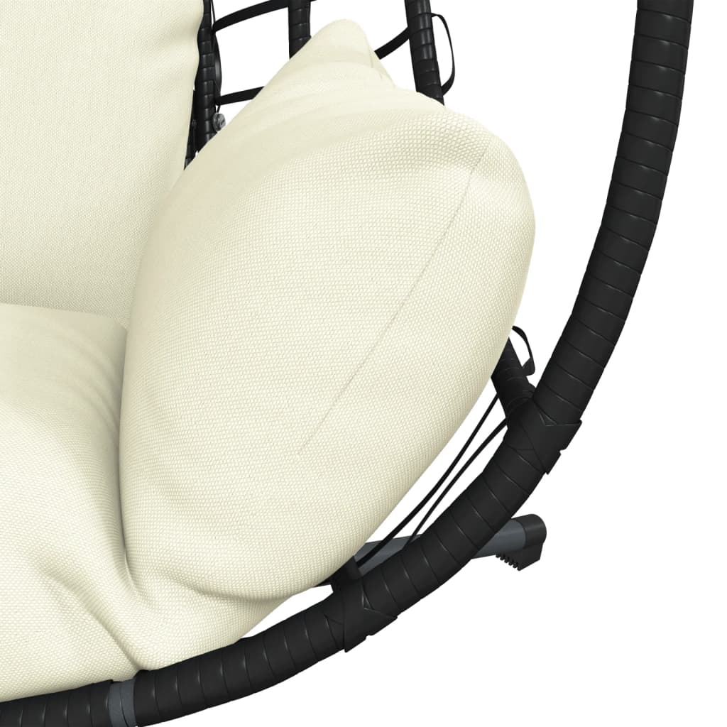Chaise suspendue design oeuf avec pied en rotin beige et acier