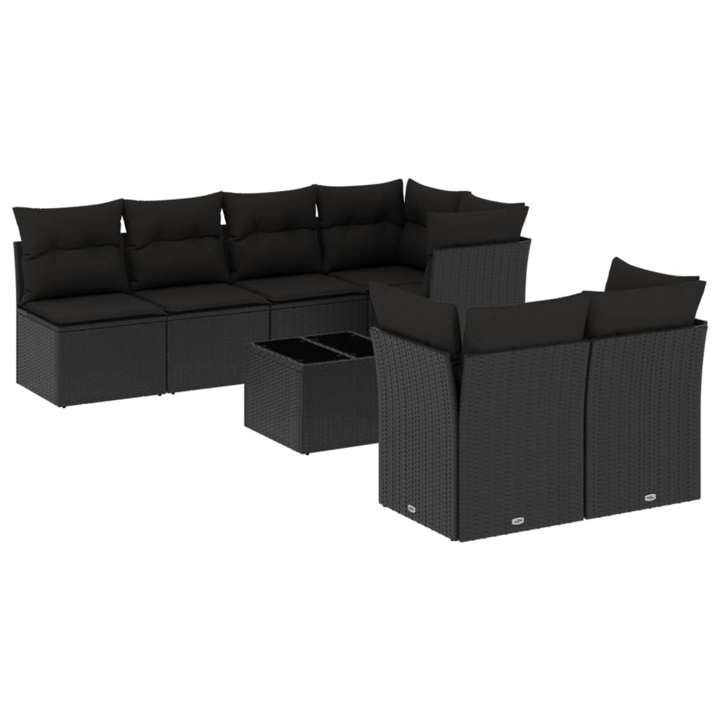 8-piece garden sofa set with cushions, black poly rattan