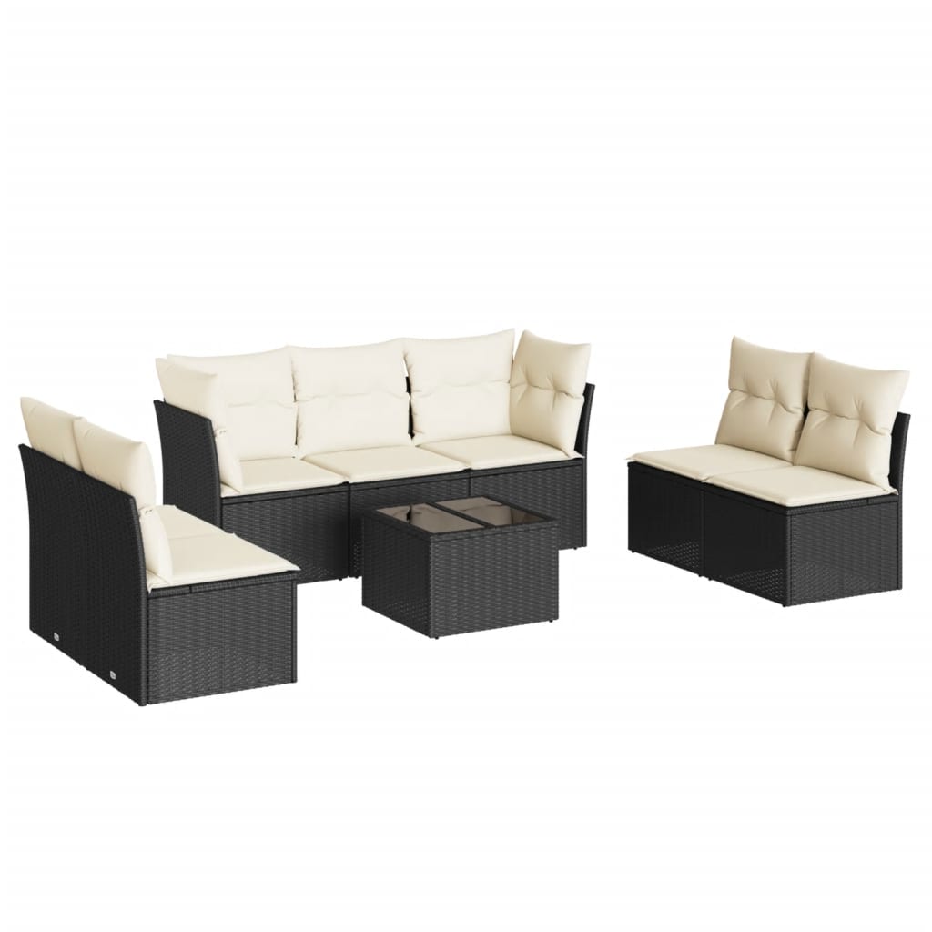 8-piece garden sofa set with cushions, black poly rattan