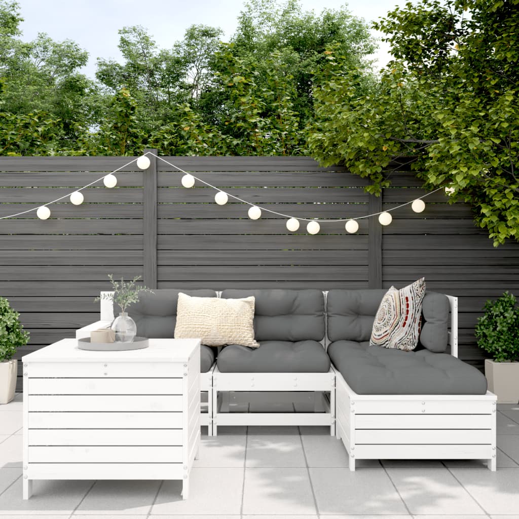 5-piece garden sofa set white solid pine