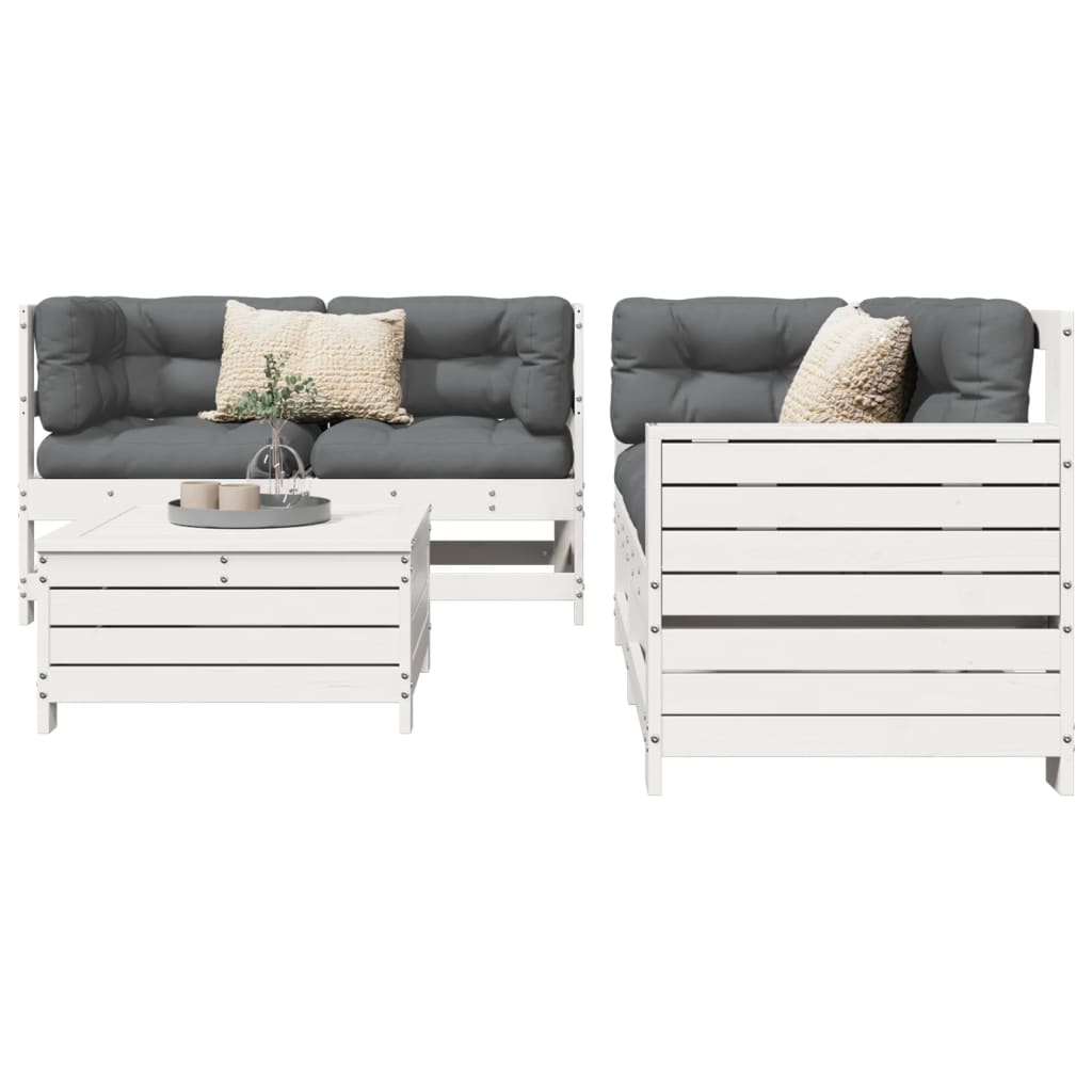 5-piece garden sofa set white solid pine