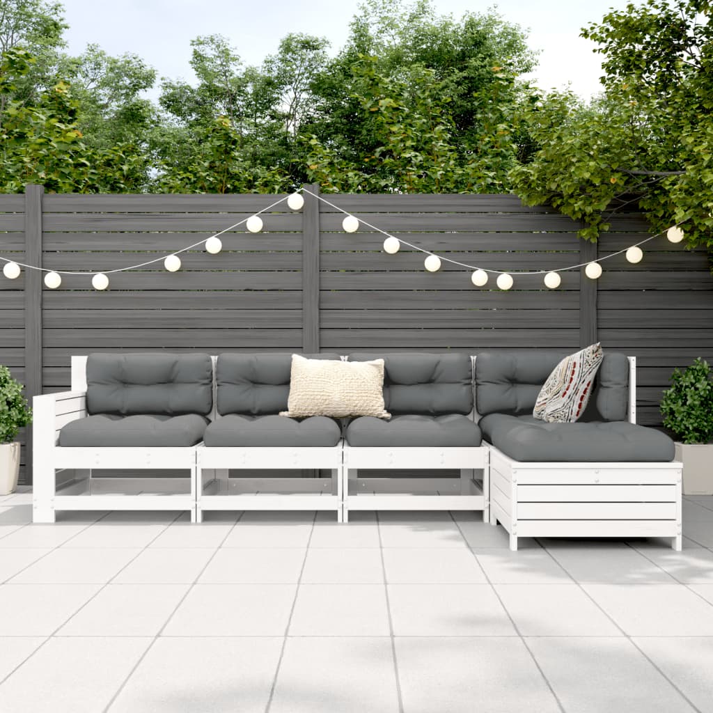 5-piece garden sofa set white solid pine