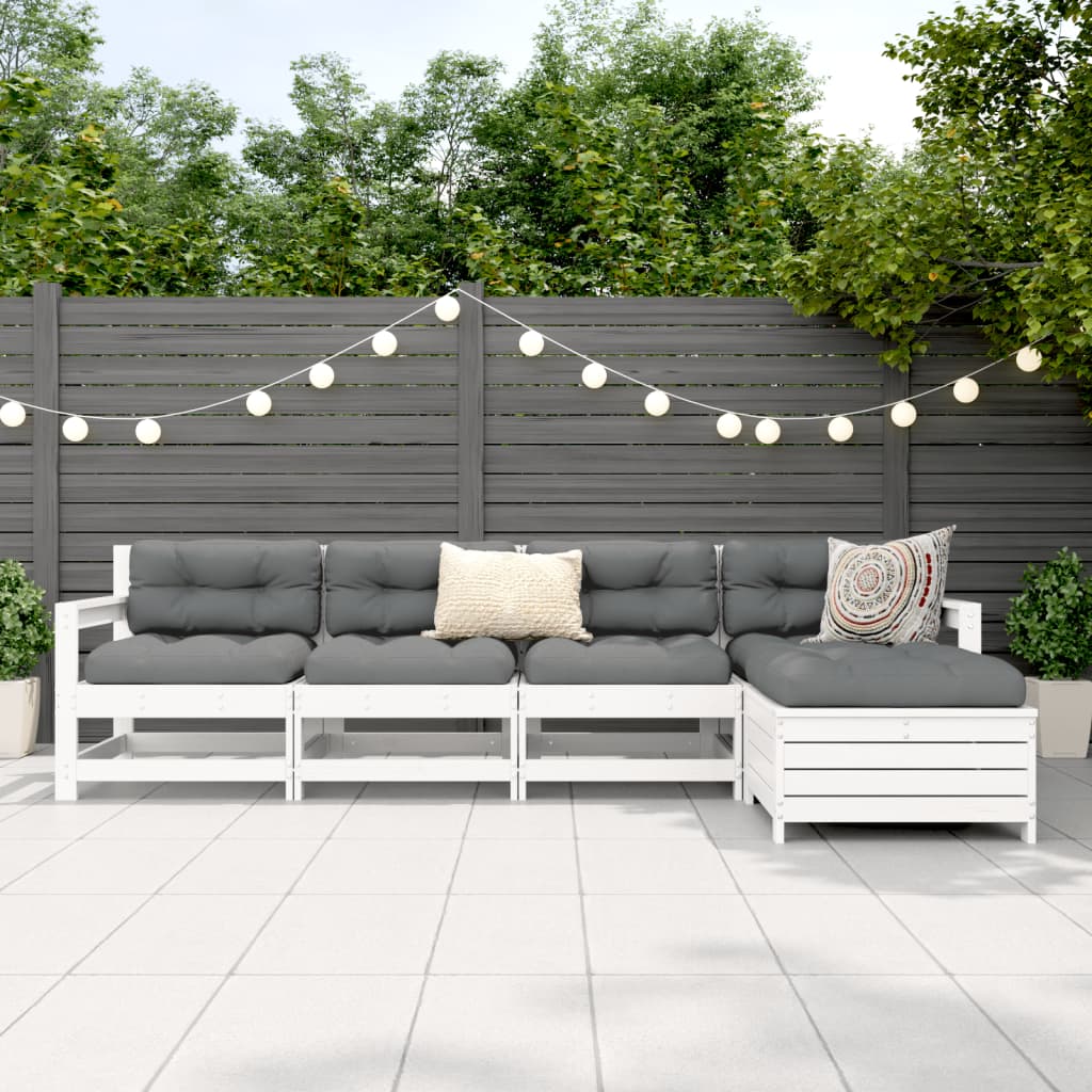5-piece garden sofa set white solid pine