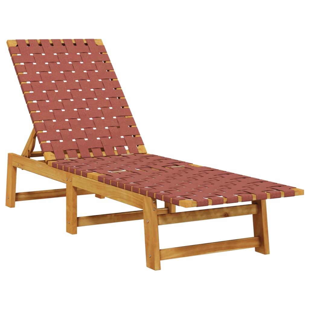Chaises longues, lot de 2, en bois d'acacia massif rouge et tissu