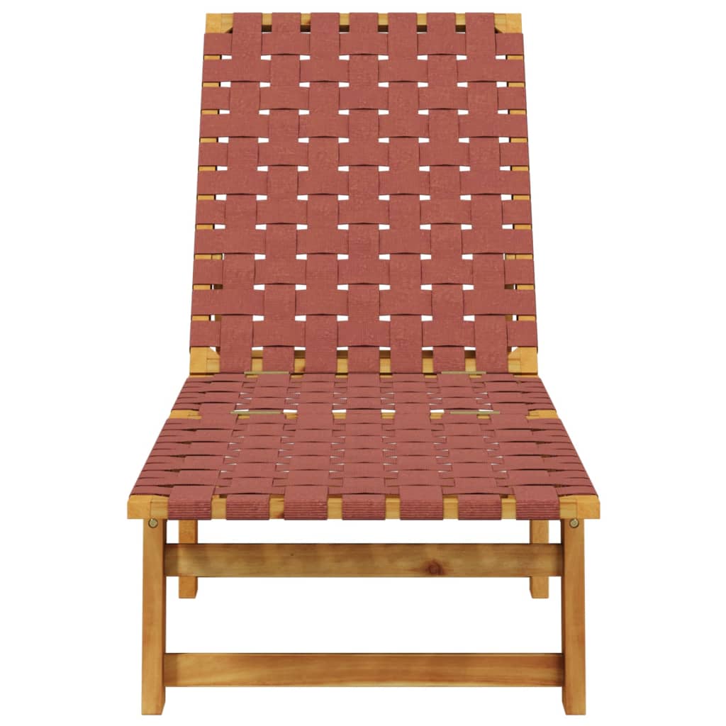 Chaises longues, lot de 2, en bois d'acacia massif rouge et tissu
