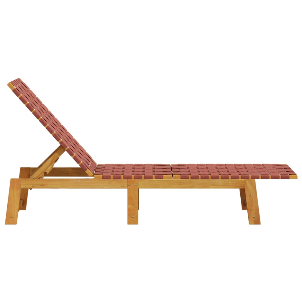 Chaises longues, lot de 2, en bois d'acacia massif rouge et tissu