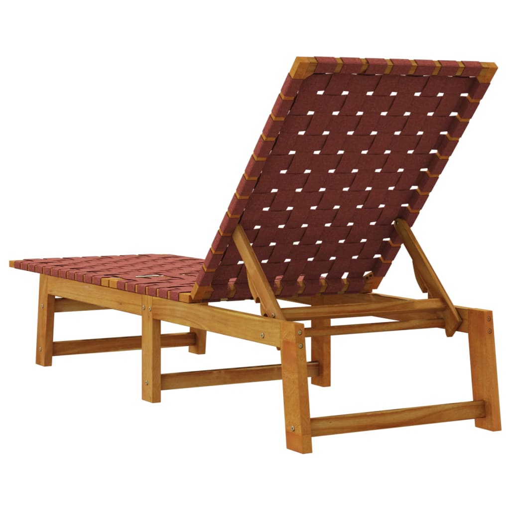 Chaises longues, lot de 2, en bois d'acacia massif rouge et tissu