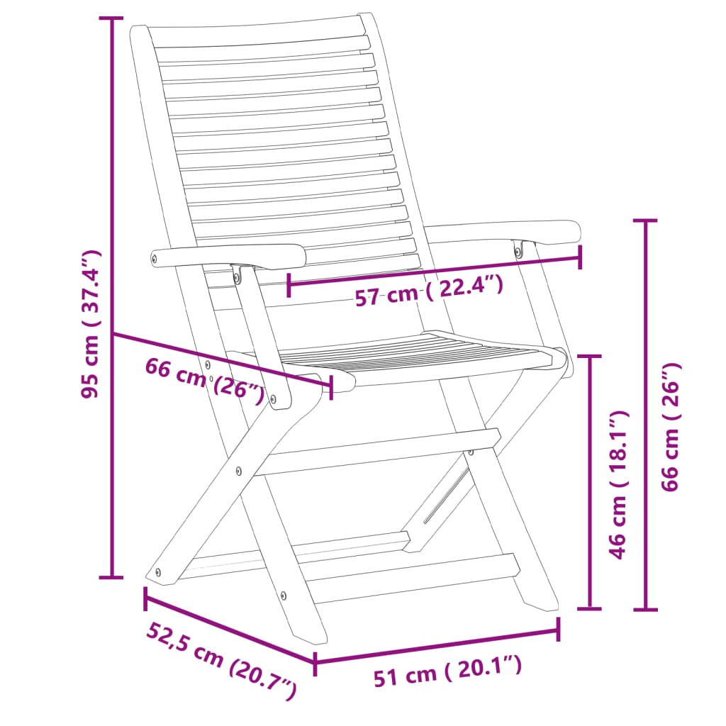 Klappstühle, 6 Stück, 57 x 66 x 95 cm, Massivholz Akazie