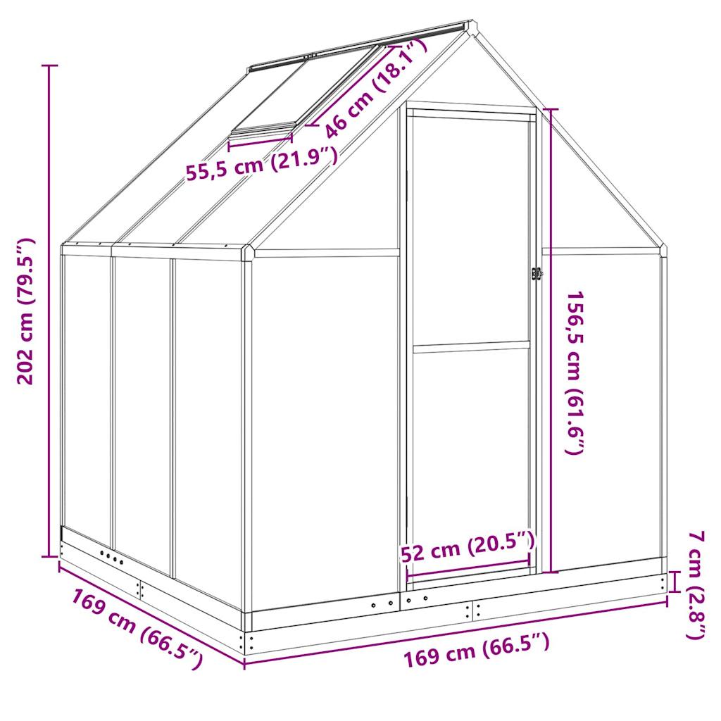 Greenhouse with foundation frame Silver 169x169x202 Aluminum
