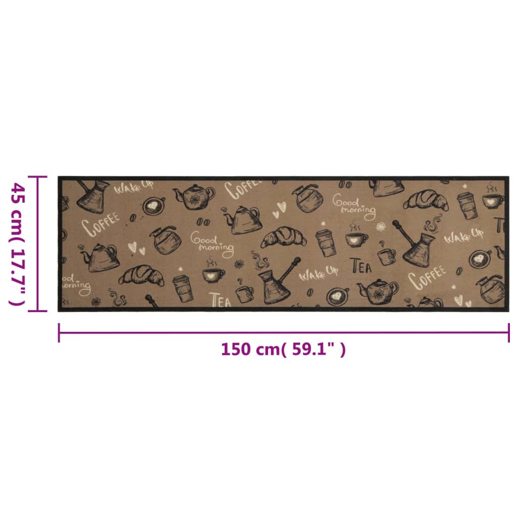 Tapis de Cuisine Lavable Matin Marron 45x150 cm Velours
