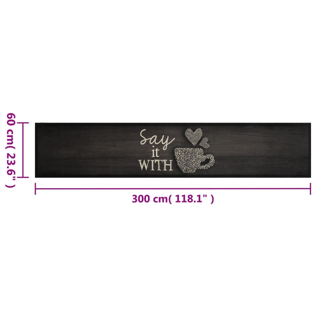 Tapis de cuisine tasse lavable noir 60x300 cm velours