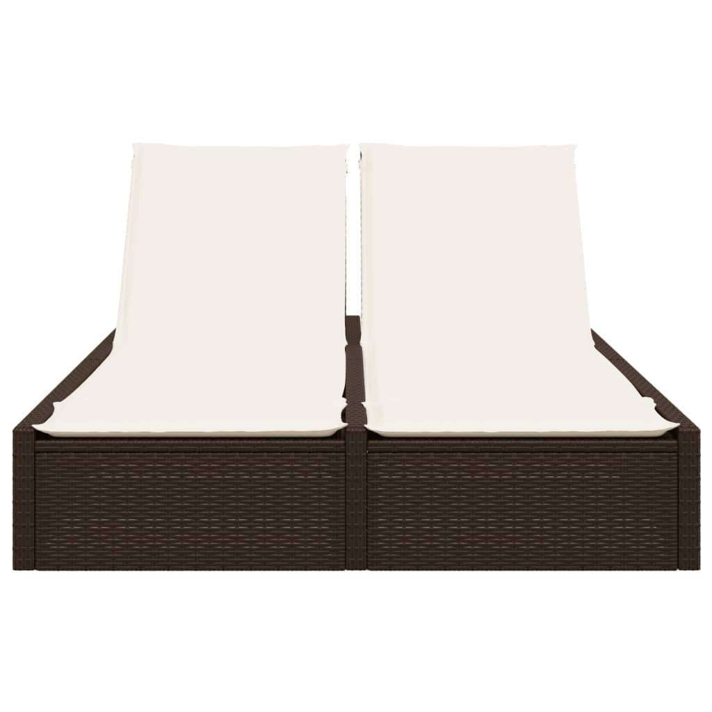Bain de soleil double avec coussins en polyrotin marron