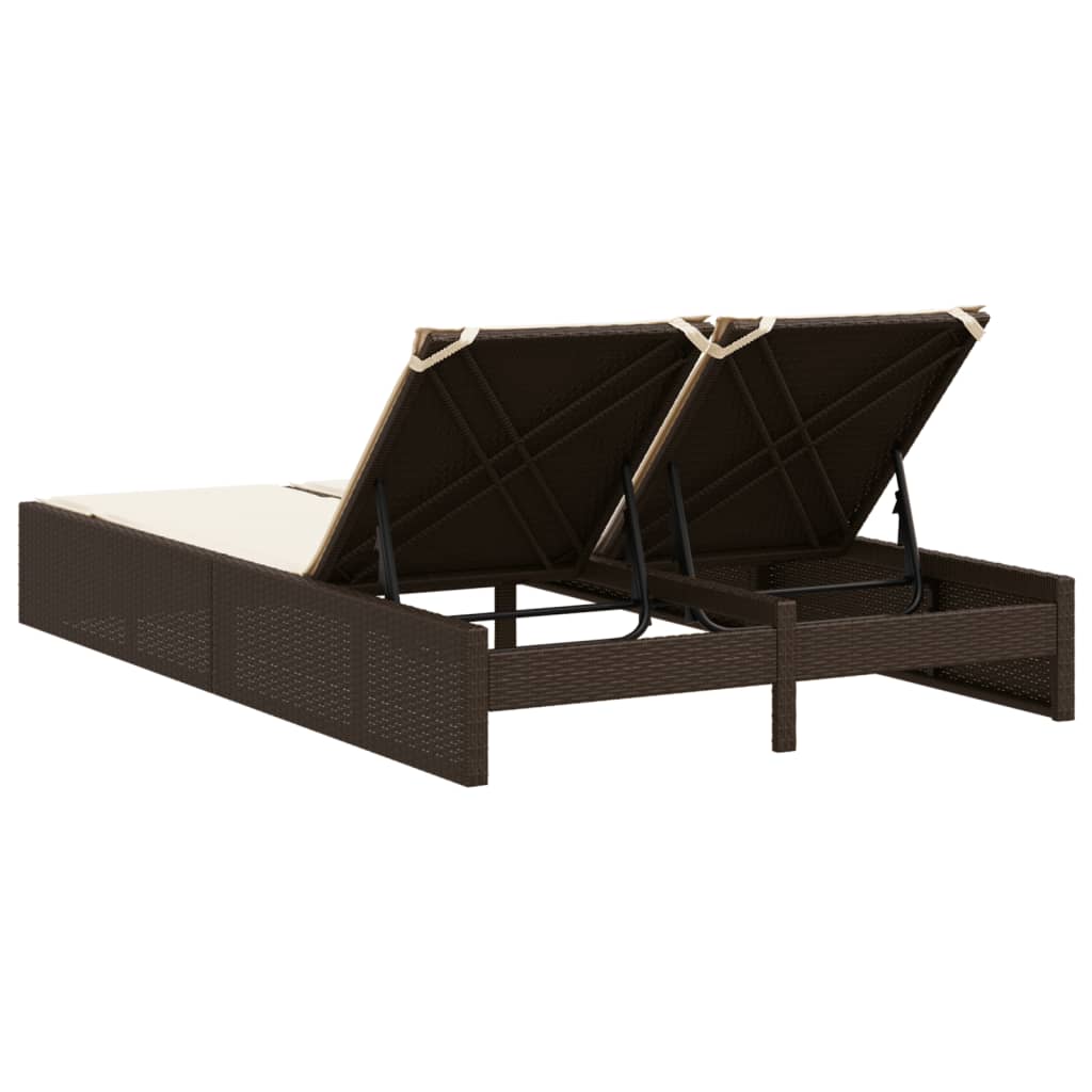 Bain de soleil double avec coussins en polyrotin marron