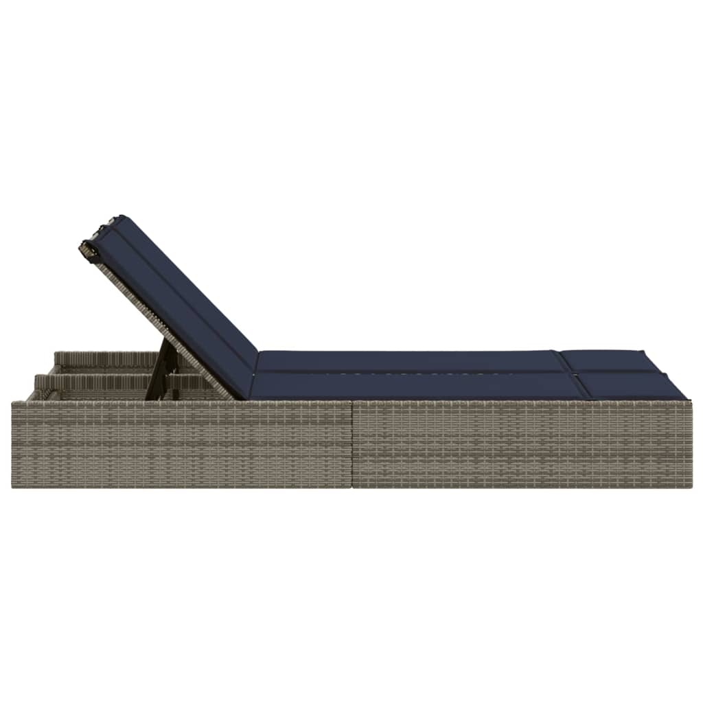 Doppelte Sonnenliege mit Kissen Grau Poly Rattan