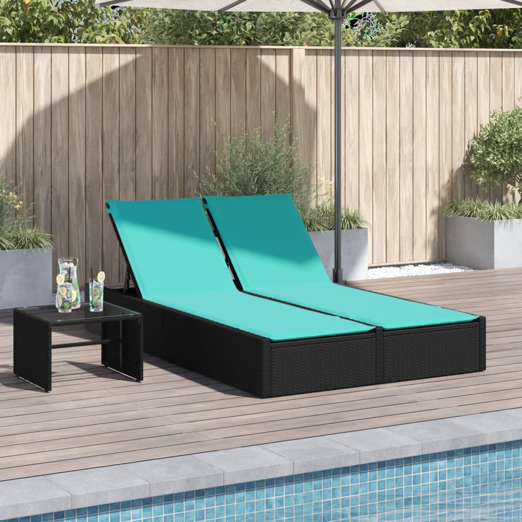 Doppelte Sonnenliege mit Kissen Schwarz Poly Rattan