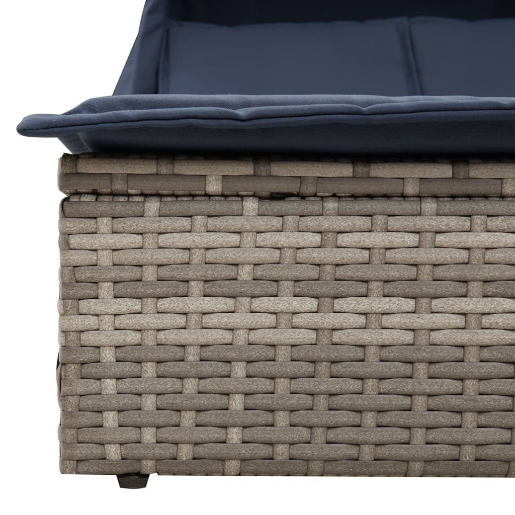 Doppelte Sonnenliege mit Baldachin und Kissen, grau, Polyrattan