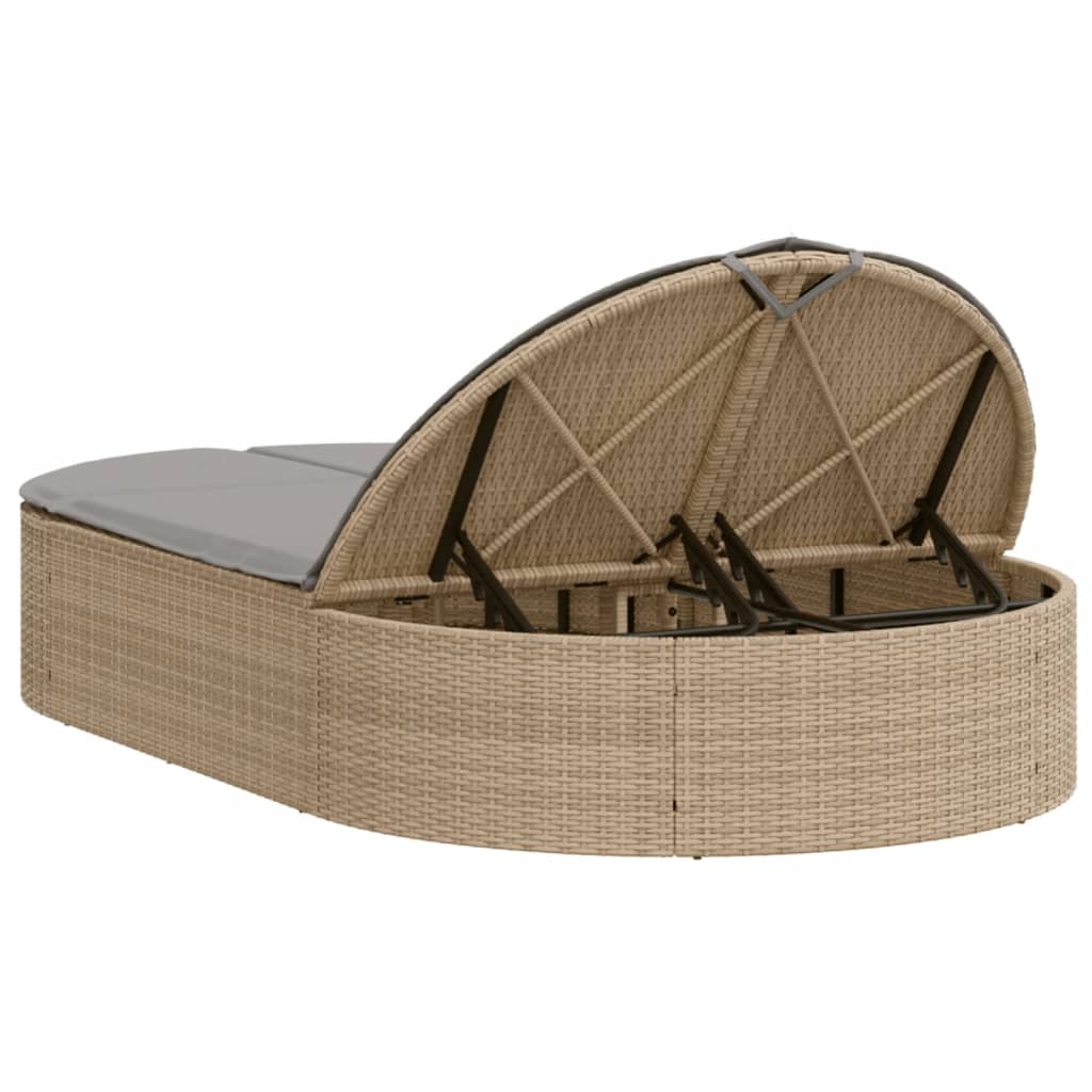Bain de soleil double avec coussins en polyrotin beige