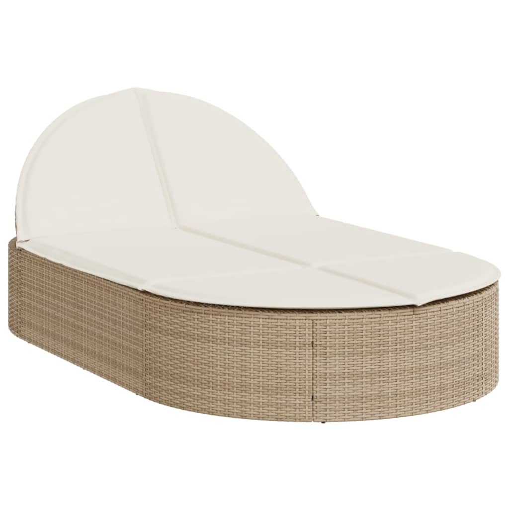 Bain de soleil double avec coussins en polyrotin beige