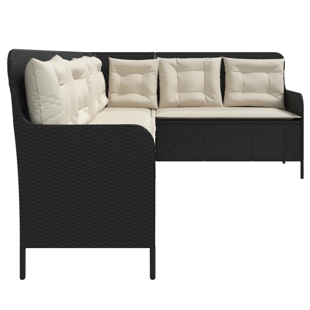 Garden Sofa in L-Shape with Cushions Black Poly Rattan