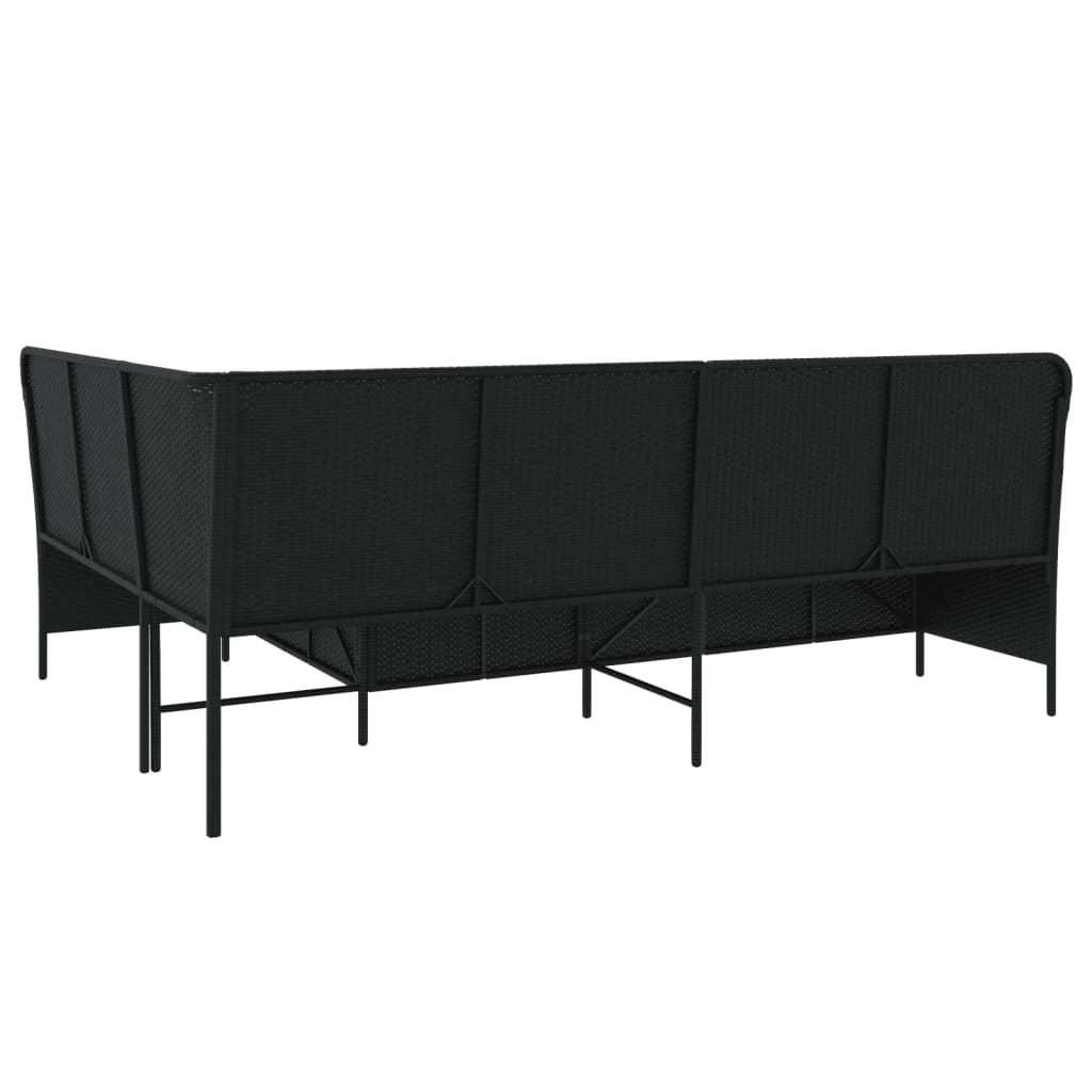 Garden Sofa in L-Shape with Cushions Black Poly Rattan