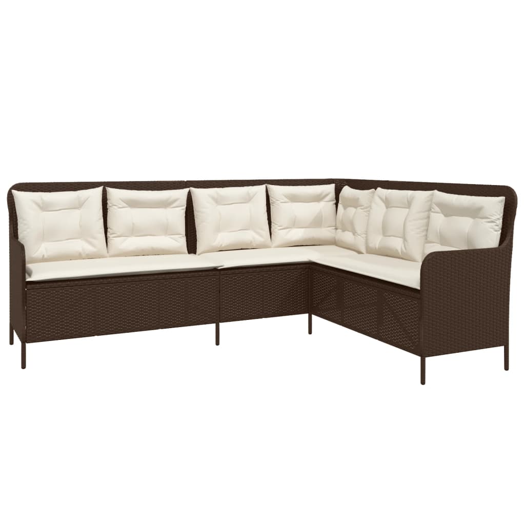 Garden Sofa in L-Shape with Cushions Brown Poly Rattan