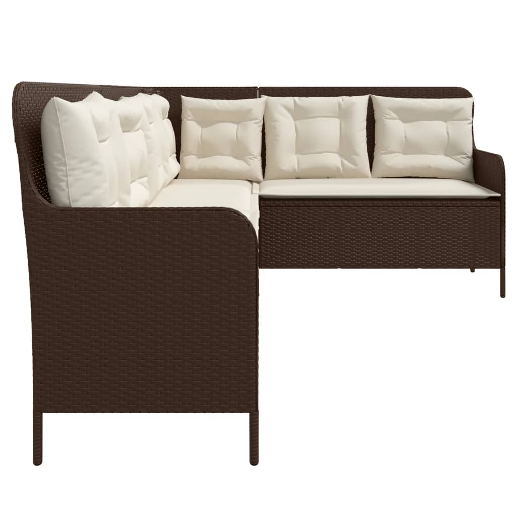 Garden Sofa in L-Shape with Cushions Brown Poly Rattan
