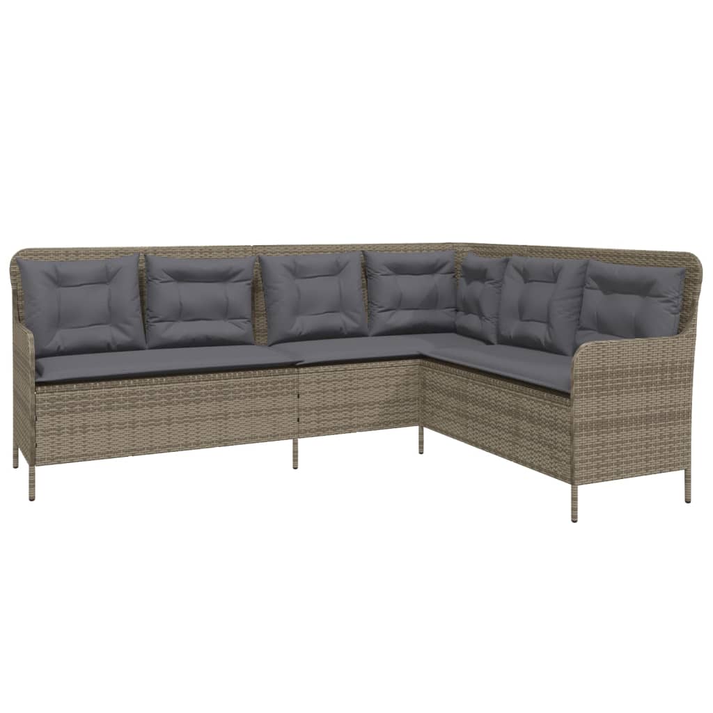 Garden Sofa in L-Shape with Cushions Grey Poly Rattan