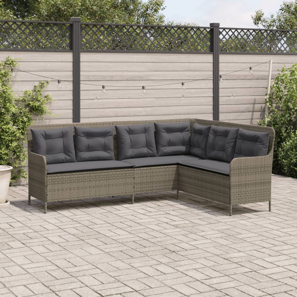 Garden Sofa in L-Shape with Cushions Grey Poly Rattan