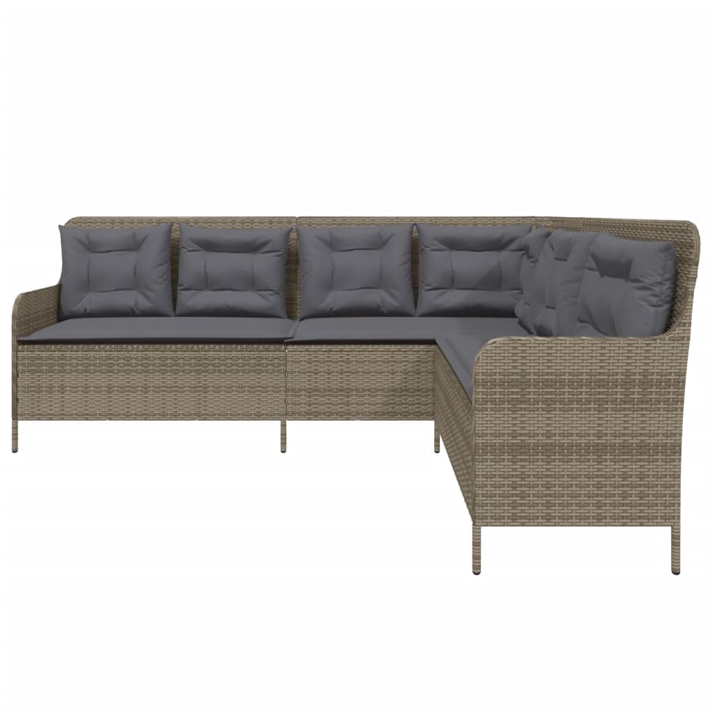 Garden Sofa in L-Shape with Cushions Grey Poly Rattan