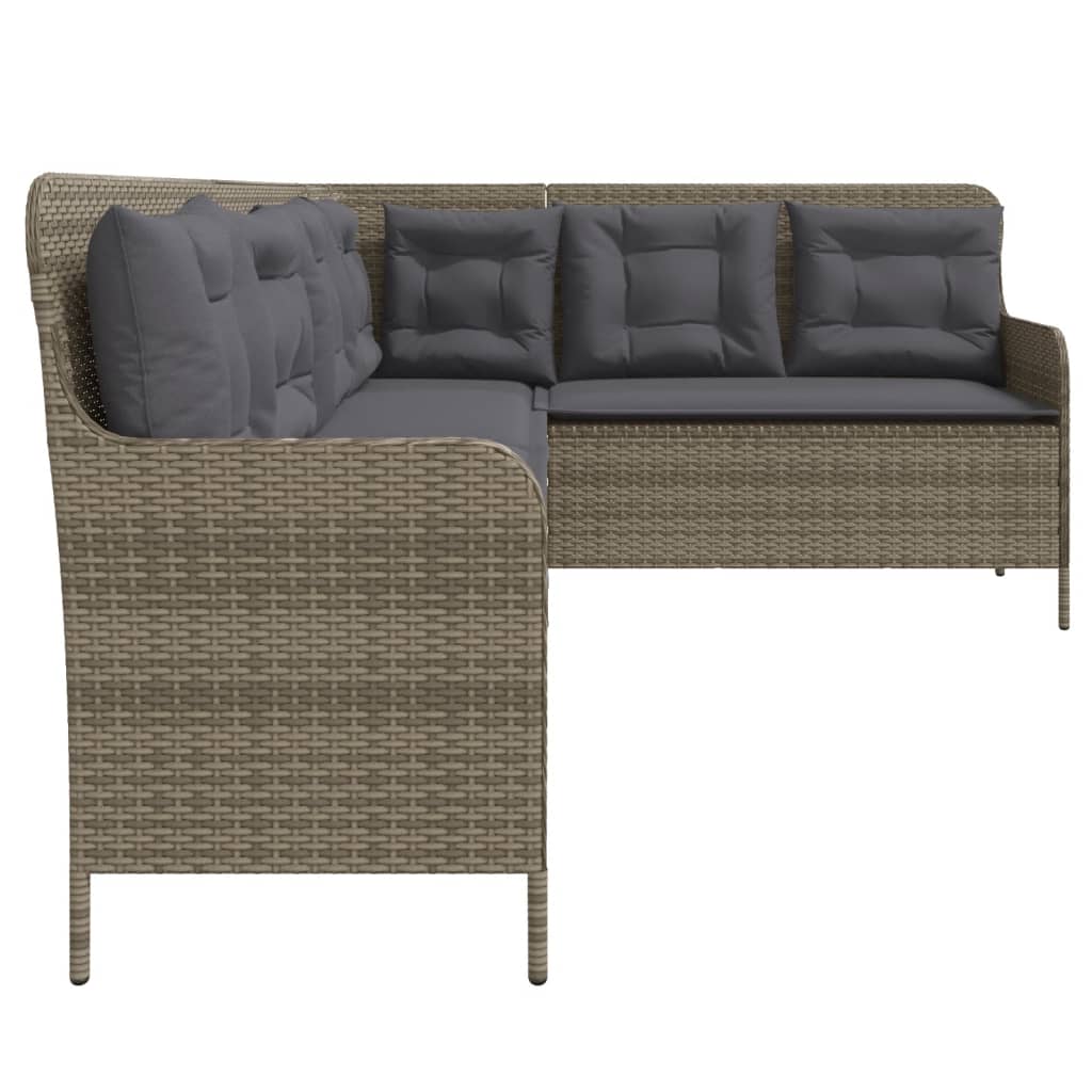 Garden Sofa in L-Shape with Cushions Grey Poly Rattan