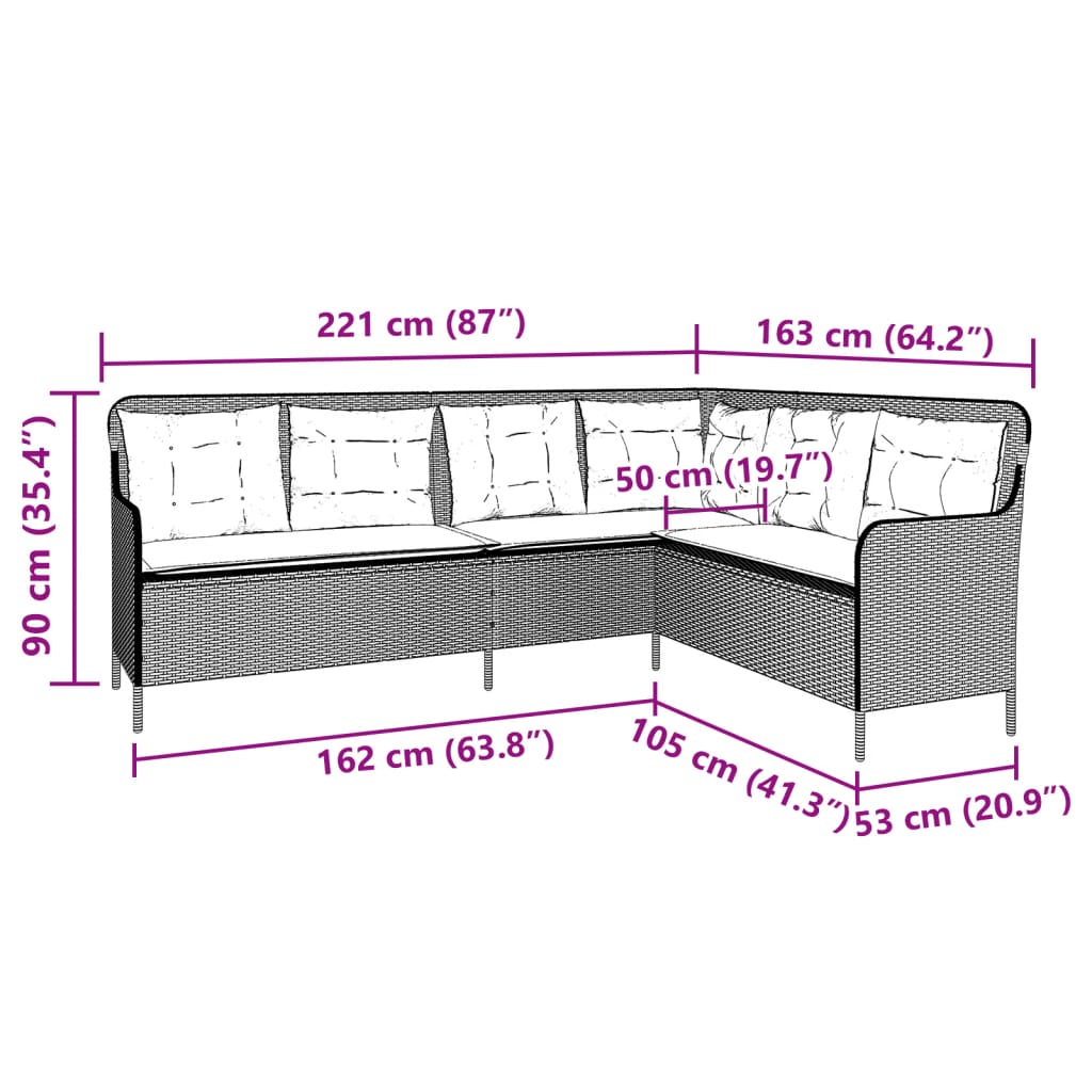 Garden Sofa in L-Shape with Cushions Grey Poly Rattan
