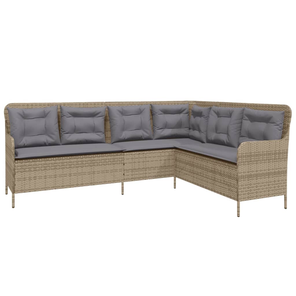 L-shaped garden sofa with cushions beige poly rattan