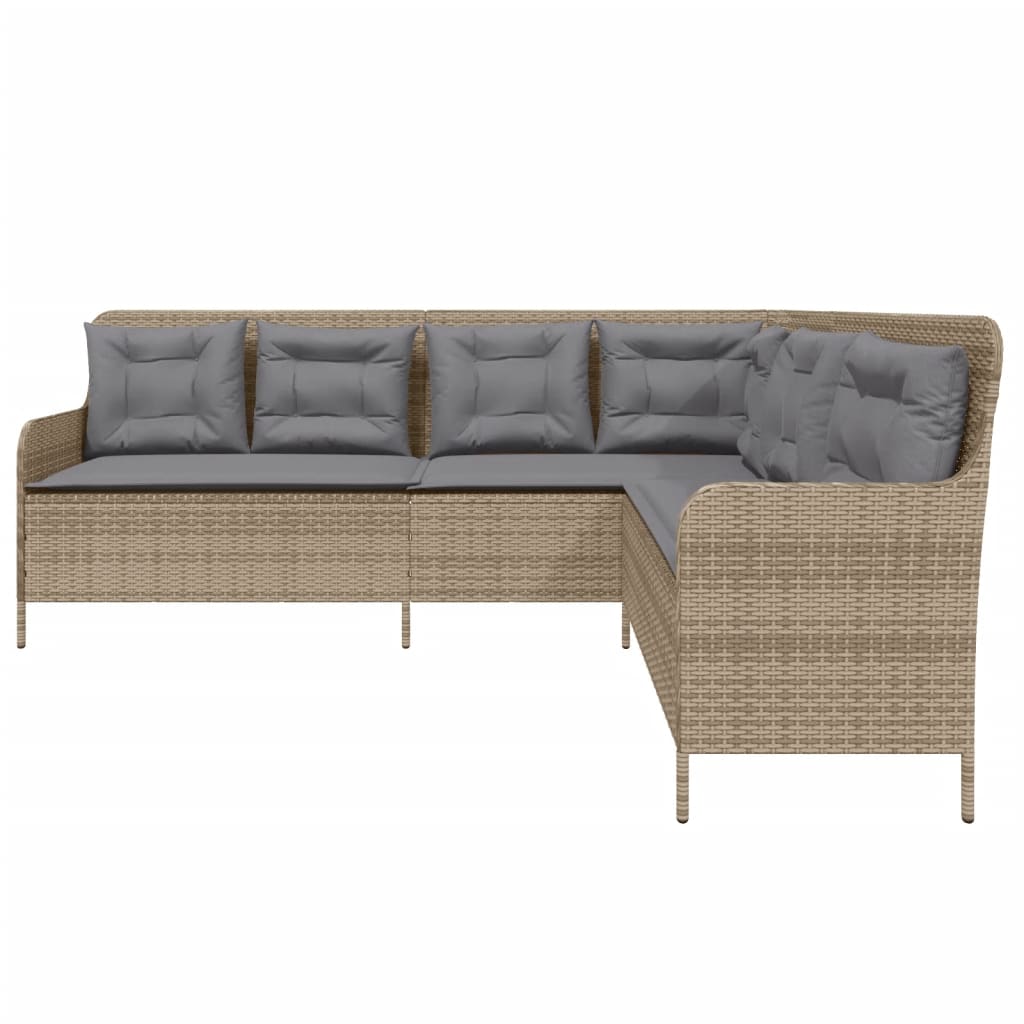 L-shaped garden sofa with cushions beige poly rattan