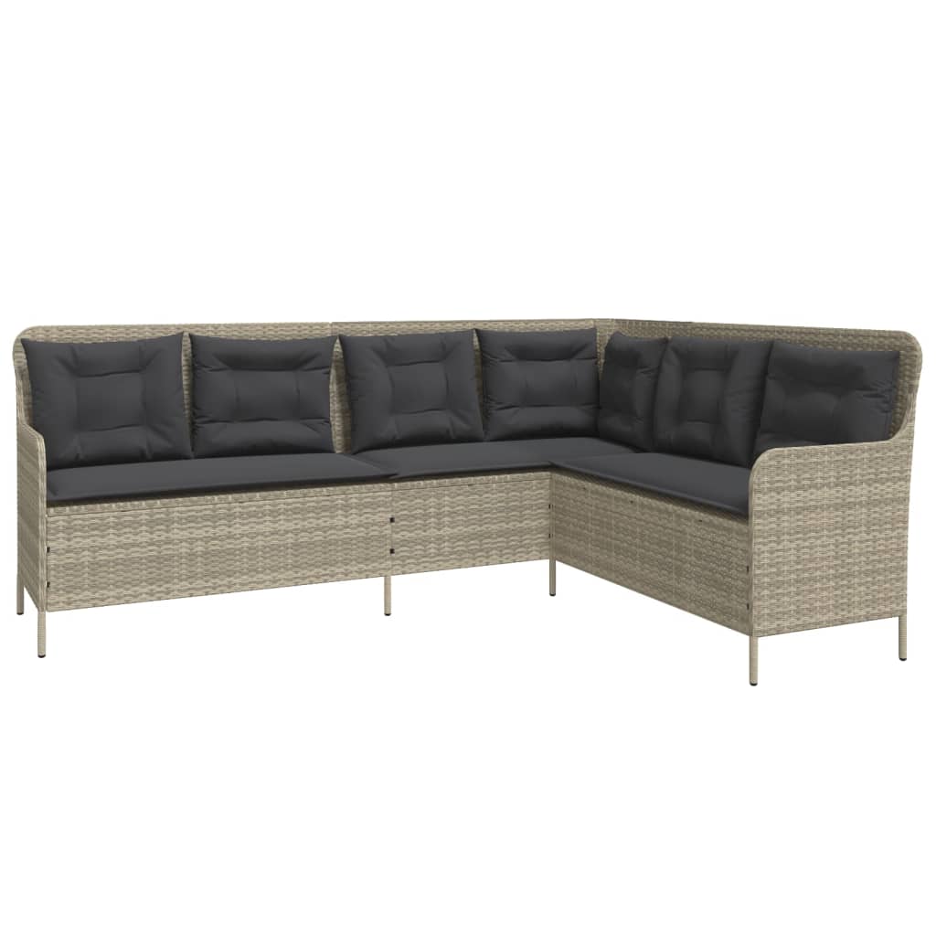 L-shaped garden sofa with cushions light grey poly rattan